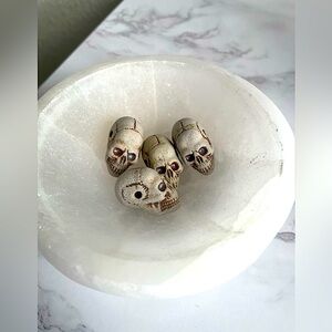 4 Ceramic Skull Beads for Jewelry Making, handcrafted in Peru